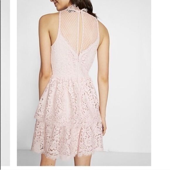 Express Pink Lace Tiered Style Dress Feminine Contemporary Boho Cottage Core - Picture 4 of 16